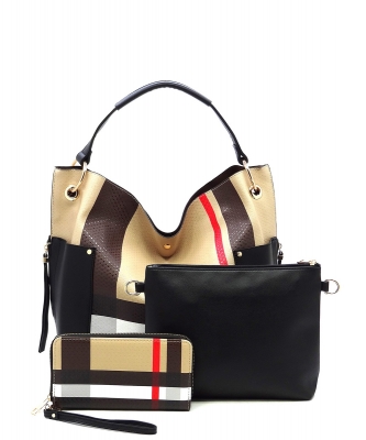 Tartan Plaid Check 3-in-1 Shoulder Bag Hobo BT2765PP BLACK